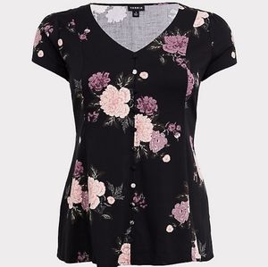 TORRID BLACK FLORAL BUTTON FRONT CORSET BACK TOP